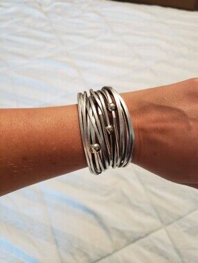 $5  W/Mini Purchase $25 Multi-Row Silver Wrap Bracelet with Bead Accents